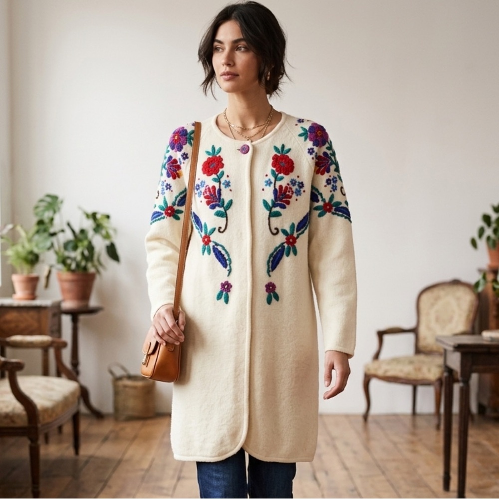 SSG by Catherine Lover Cream Embroidered Floral Long Coat